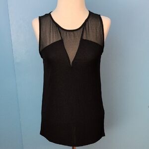Zara Sleeveless Black Mesh Yoke Rib Knit Women's Top Size L